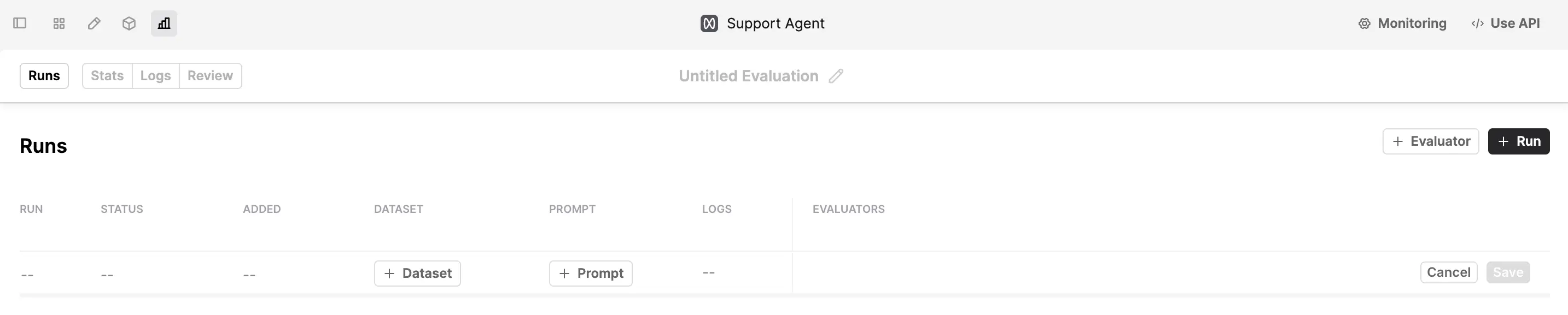 Setting up an evaluating run in Humanloop.