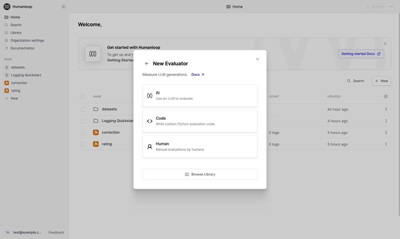 New Evaluator dialog