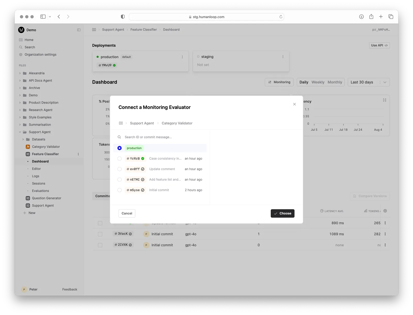 Select Evaluator for monitoring.