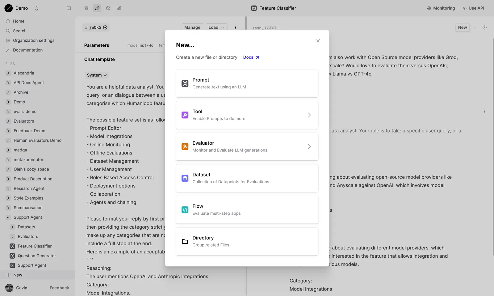 Create a new File from the sidebar on Humanloop.