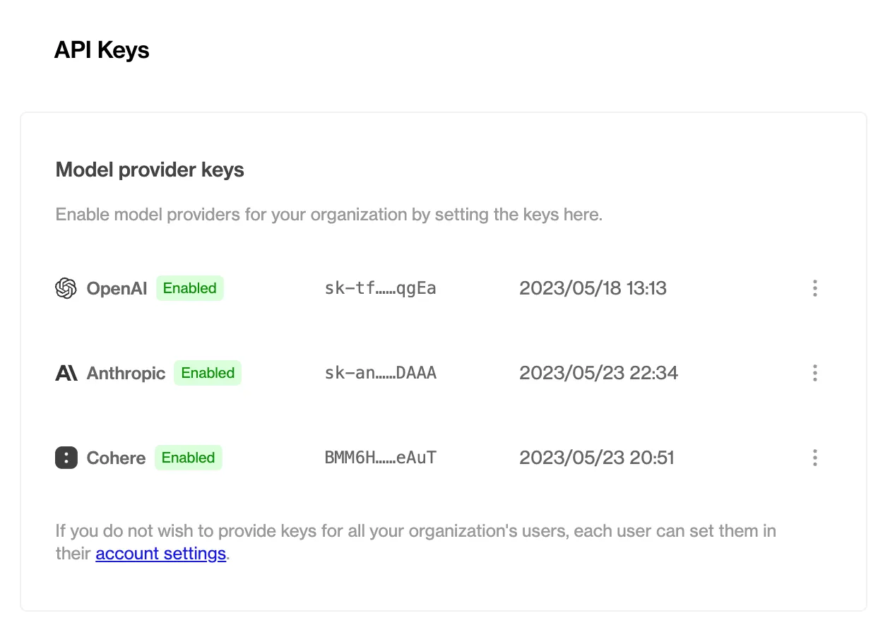 Add your Cohere API key to your organization settings to start using Cohere models with Humanloop.