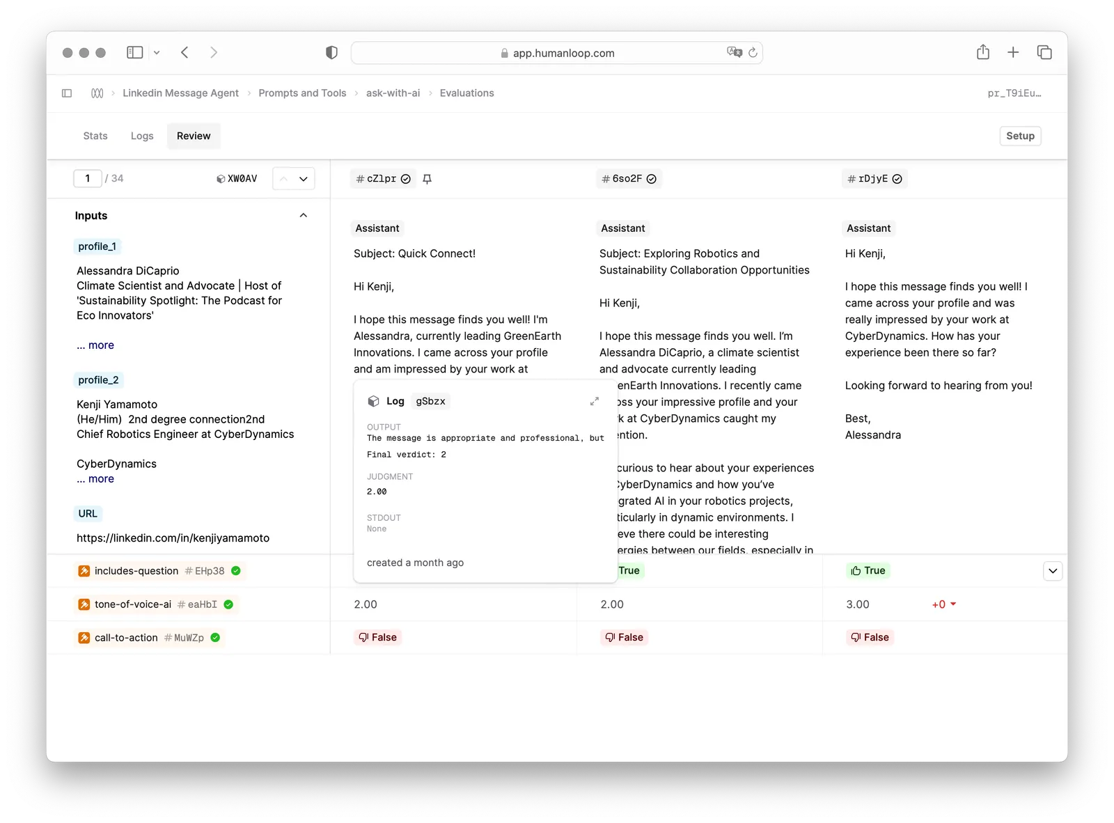 Comparison Mode Improvements - eval log details