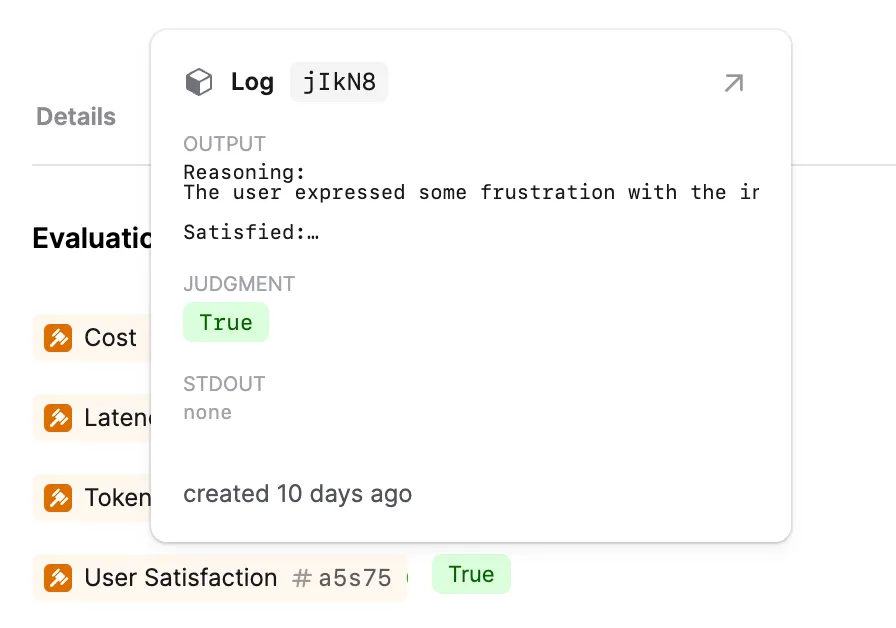 Evaluation popover