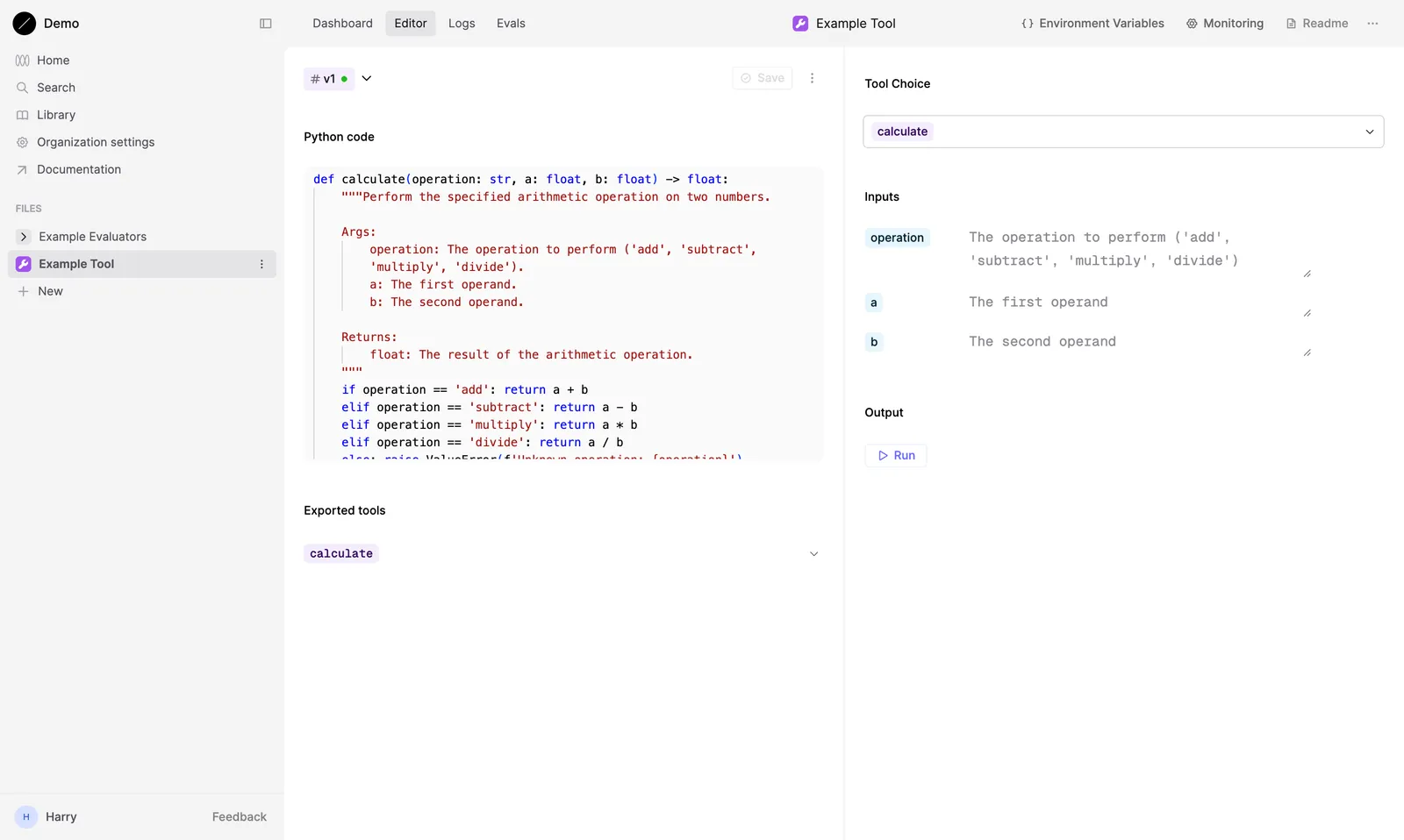 Screenshot showing the Python Tool Editor