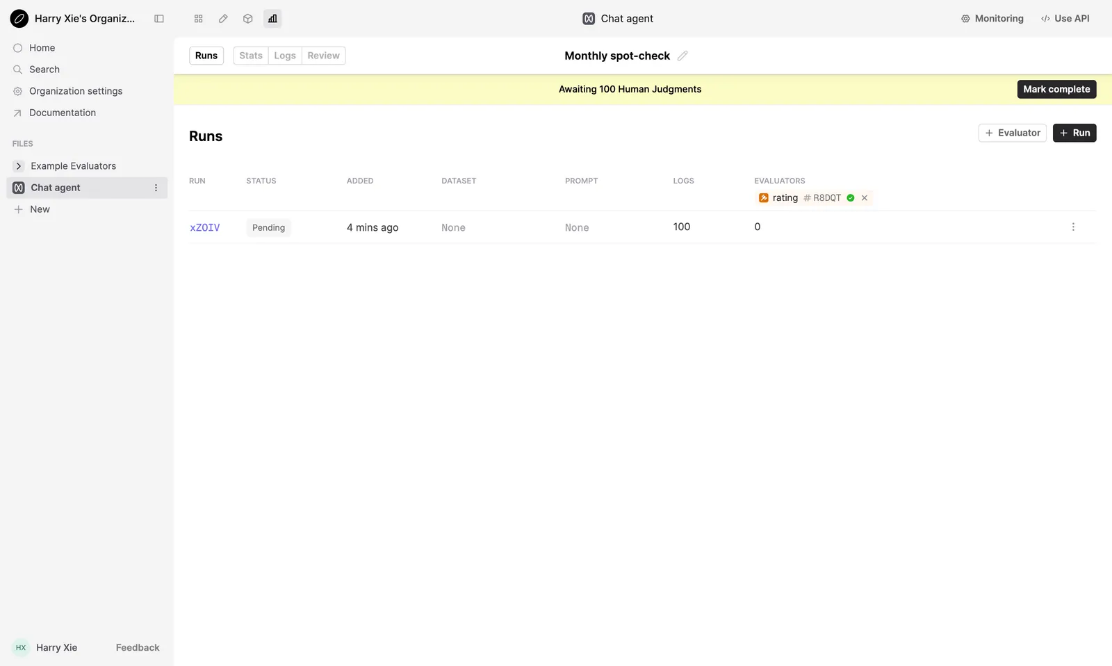 Evaluation Run with Logs attached