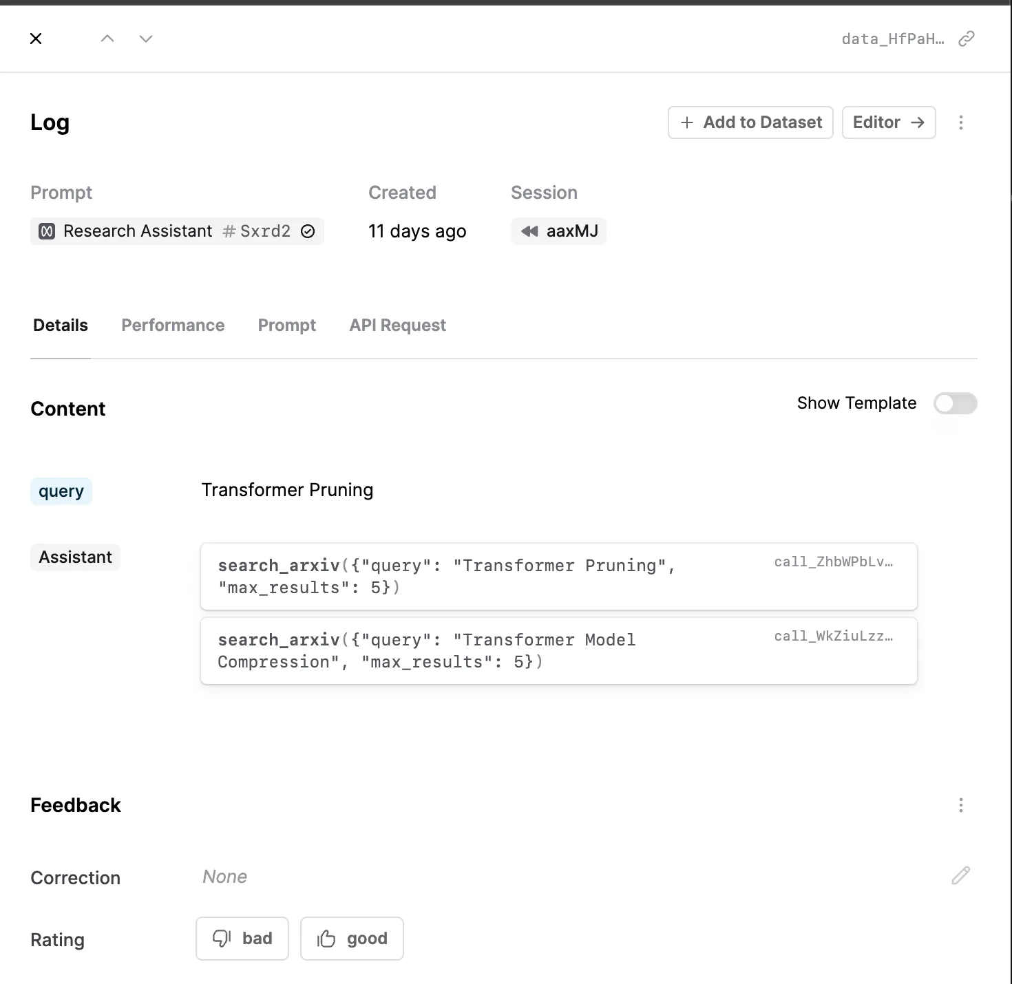 A Log which contains an input query
