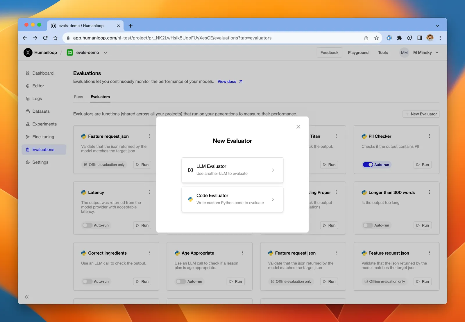 You can now choose between the existing Python Evaluators and our new LLM Evaluators.