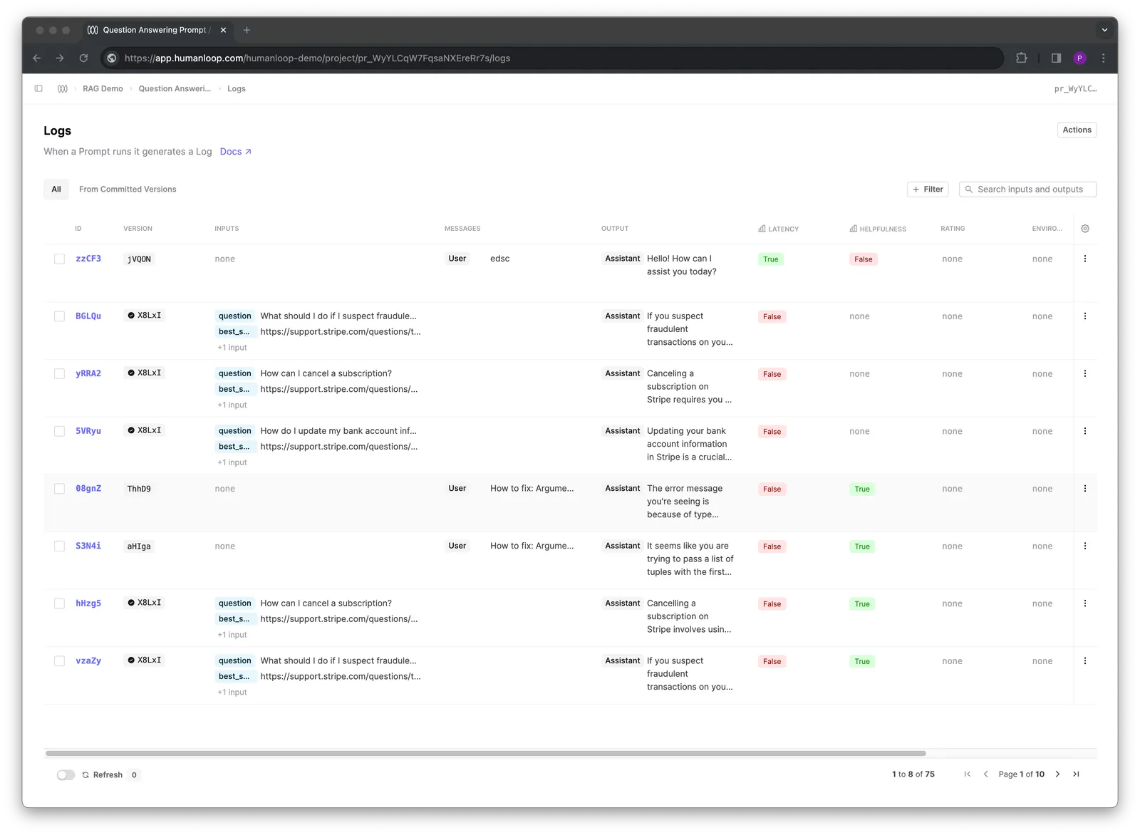 New **All** and From **Committed By Versions** filter tabs on the logs table.