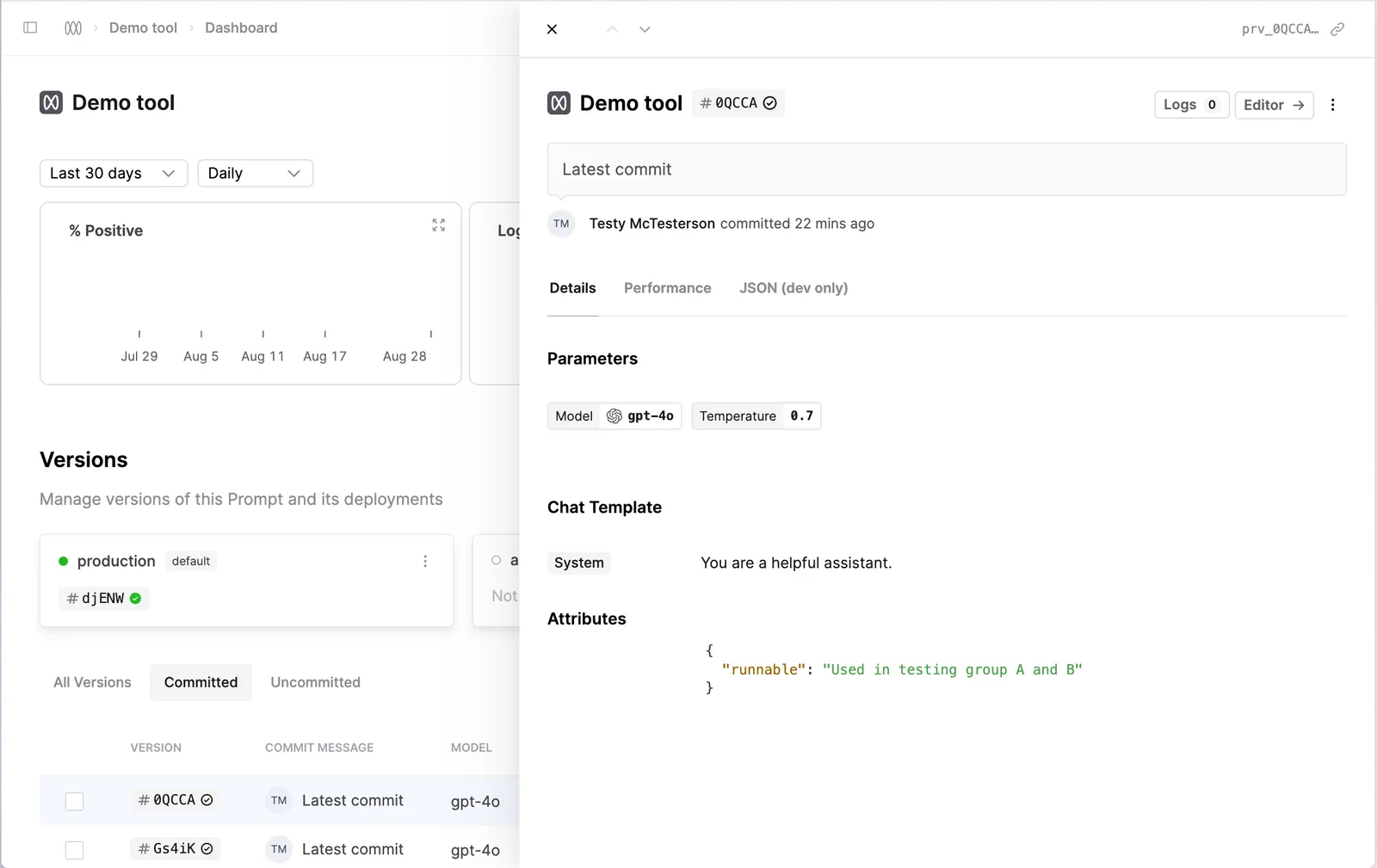 Metadata on versions