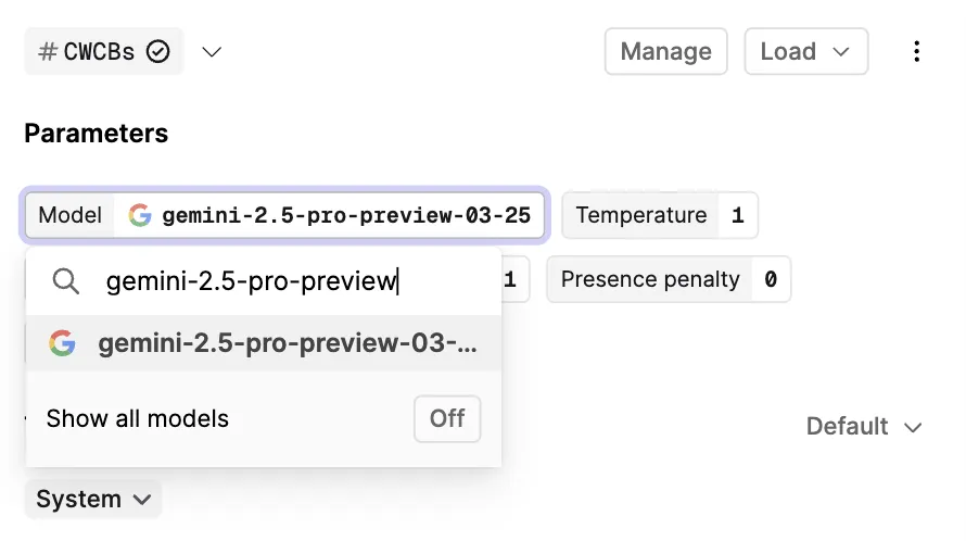 Screenshot showing Gemini 2.5 Pro
preview
