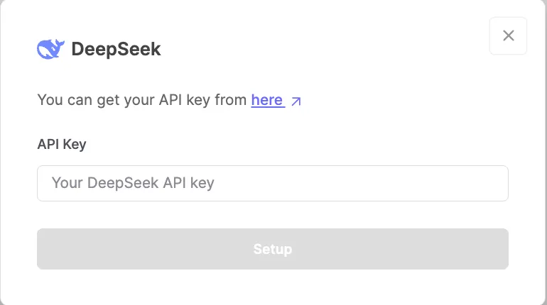 Screenshot showing DeepSeek API key setup
model