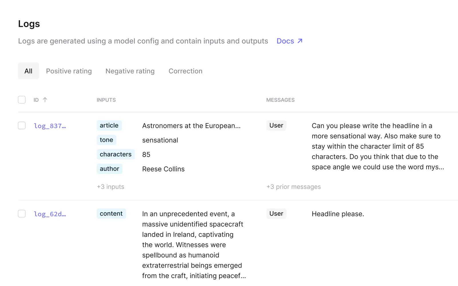 Part of the updated Log Table. Inputs are now stacked with a more consistent and less-busy UI.