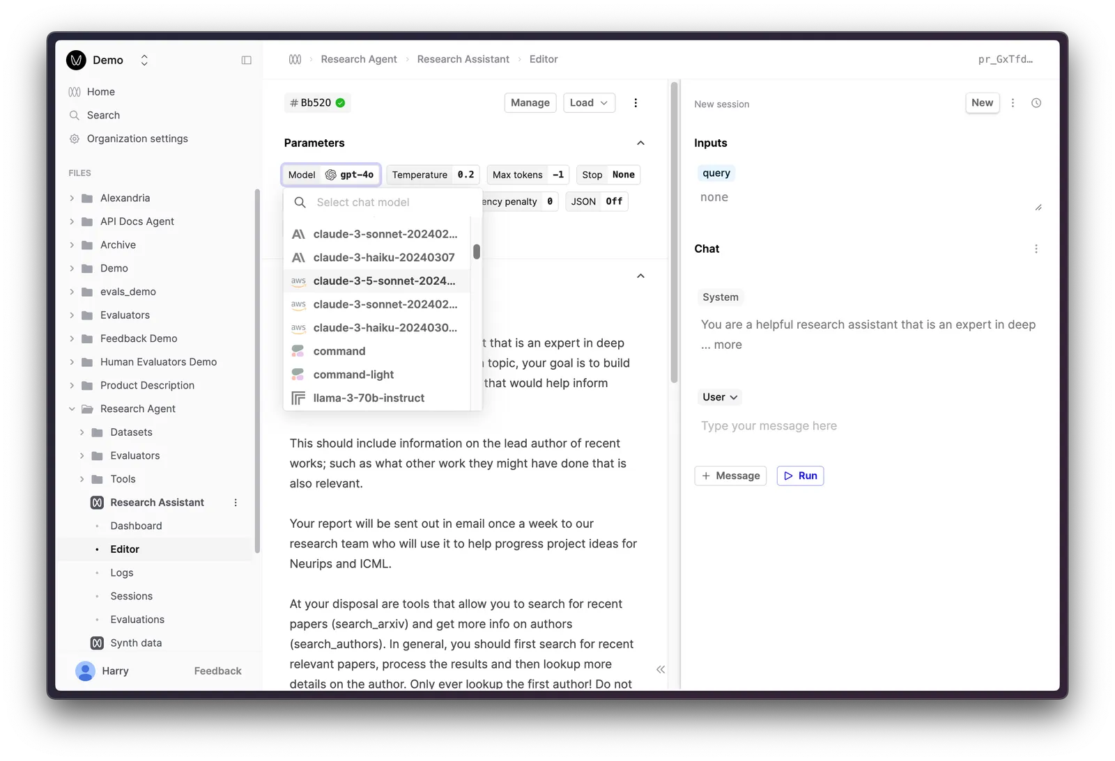 AWS Bedrock Claude models in model selection dropdown in a Prompt Editor on Humanloop
