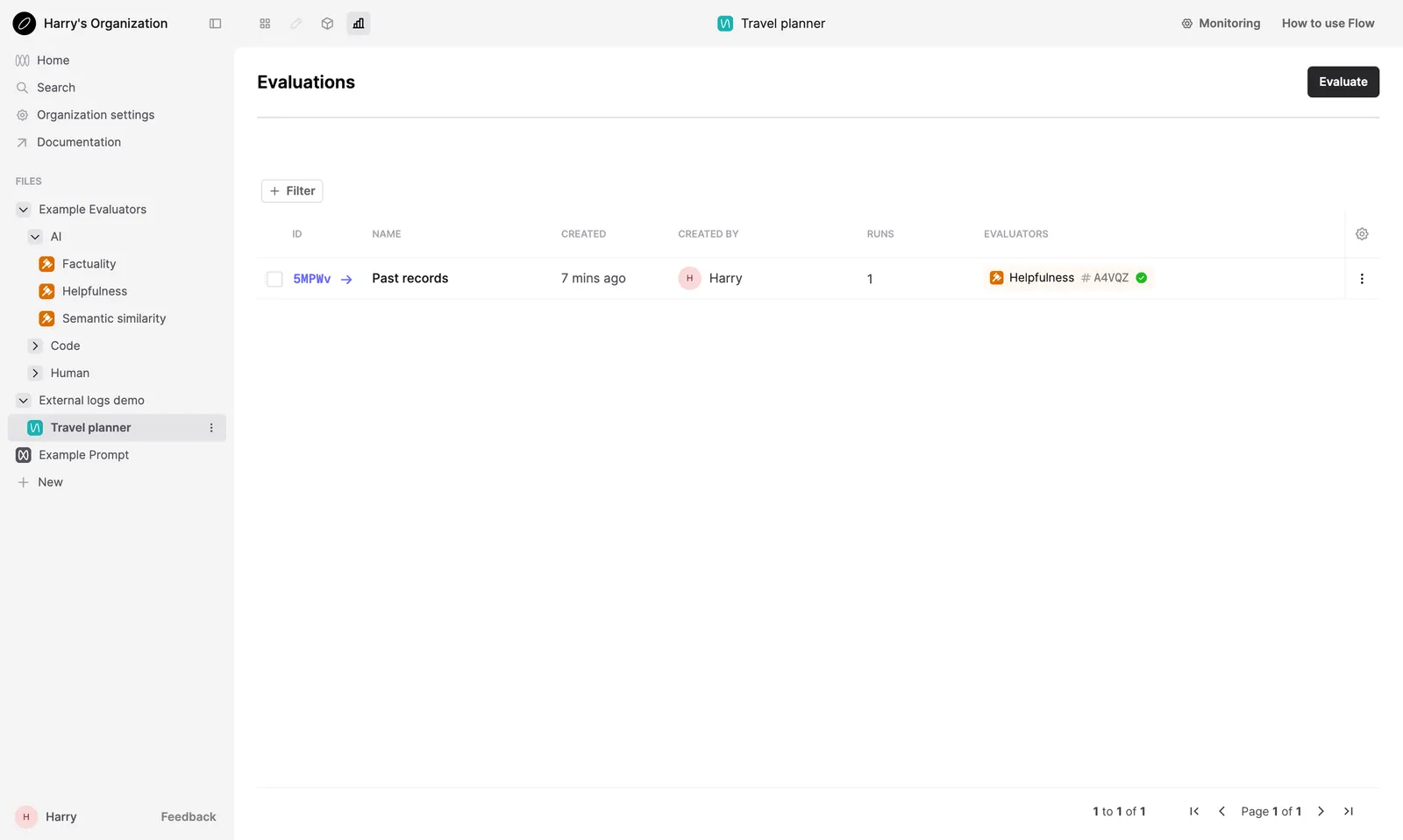 Evaluation on Humanloop