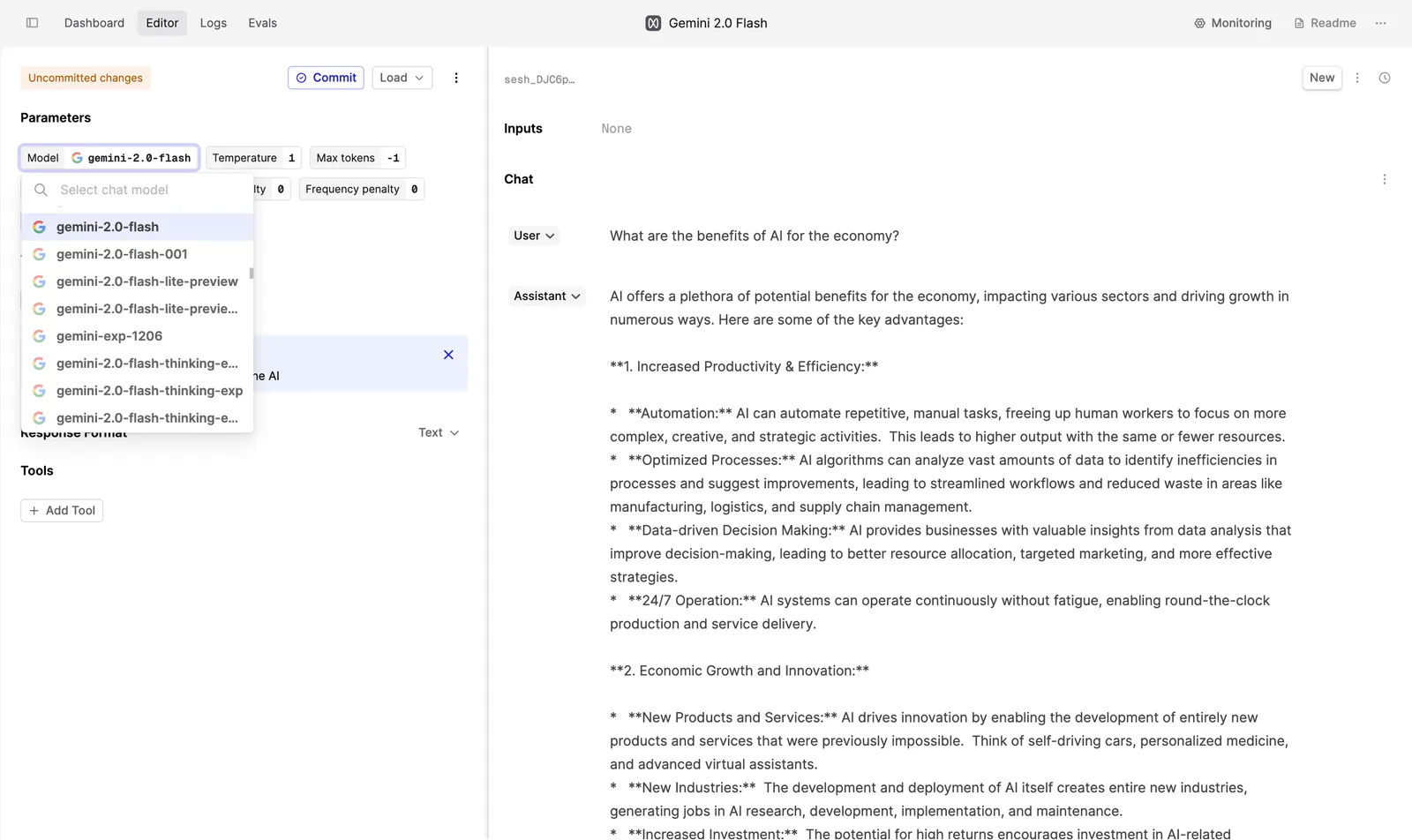 Screenshot showing reasoning effort in the Editor