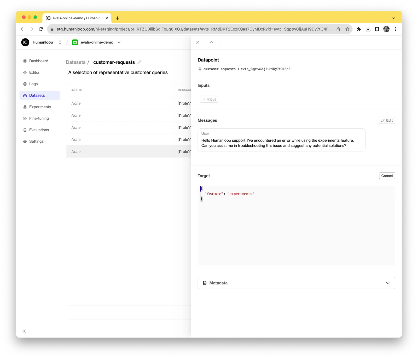 After editing, we have a clean JSON object recording the salient characteristics of the datapoint's expected output.