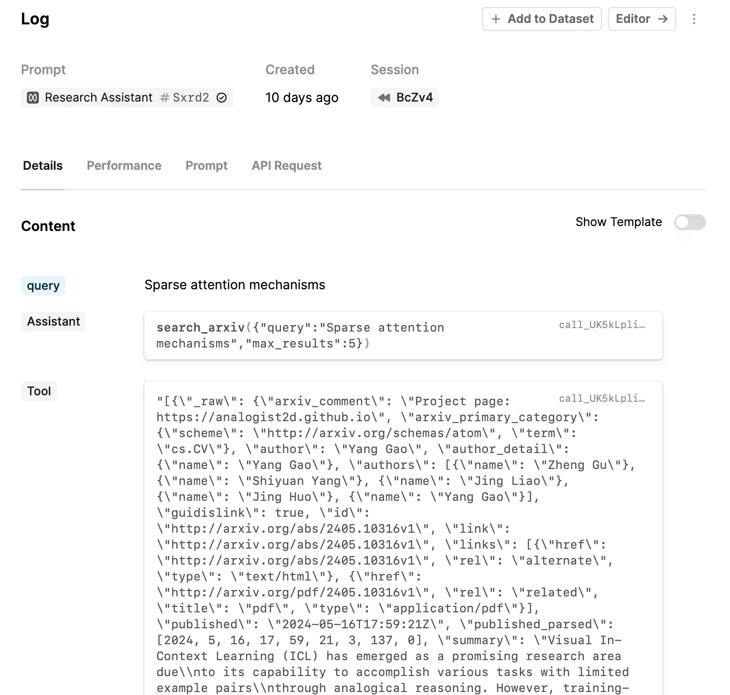 An example Log 