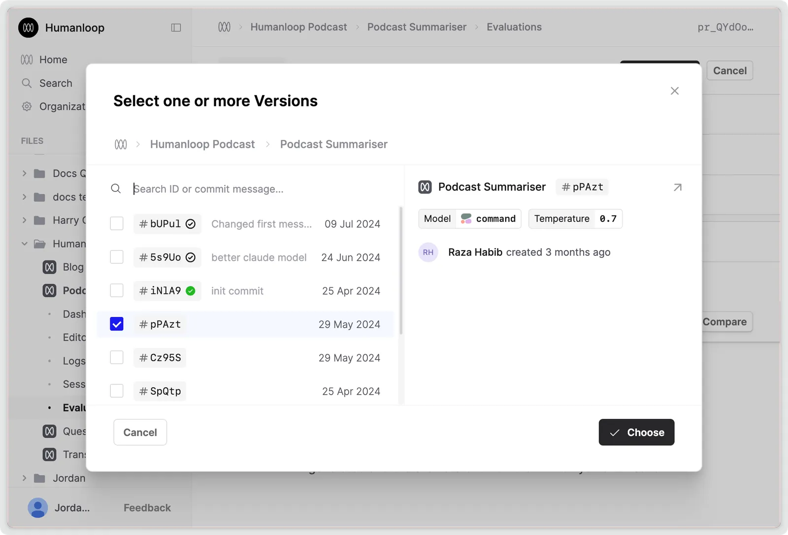 Uncommitted versions in the version picker
